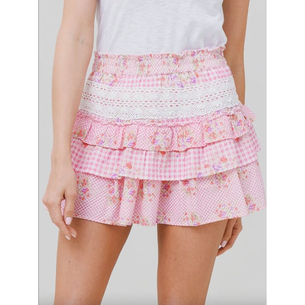 LoveShackFancy Pink Ruffled Mini Skirt - Picture 3 of 9